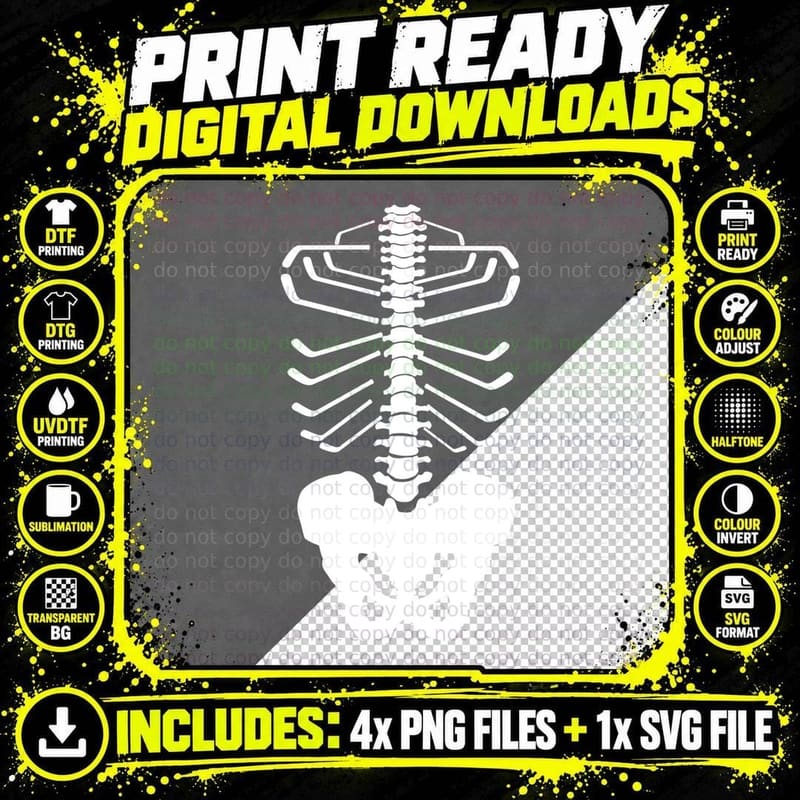 Hockey Skeleton T-Shirt, Halloween Horror Style Png SVG Digital Bundle