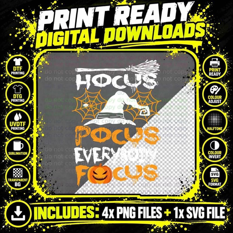 Hocus Pocus Halloween T-Shirt, Spooky Spider Web Design Png SVG Digital Bundle