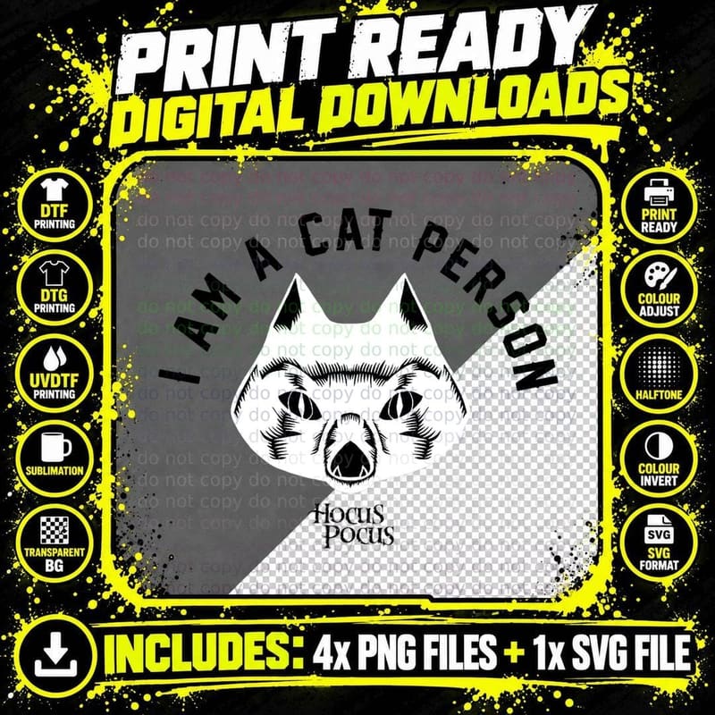 Hocus Pocus Thackery Binx Cat Person T-Shirt Png SVG Digital Bundle