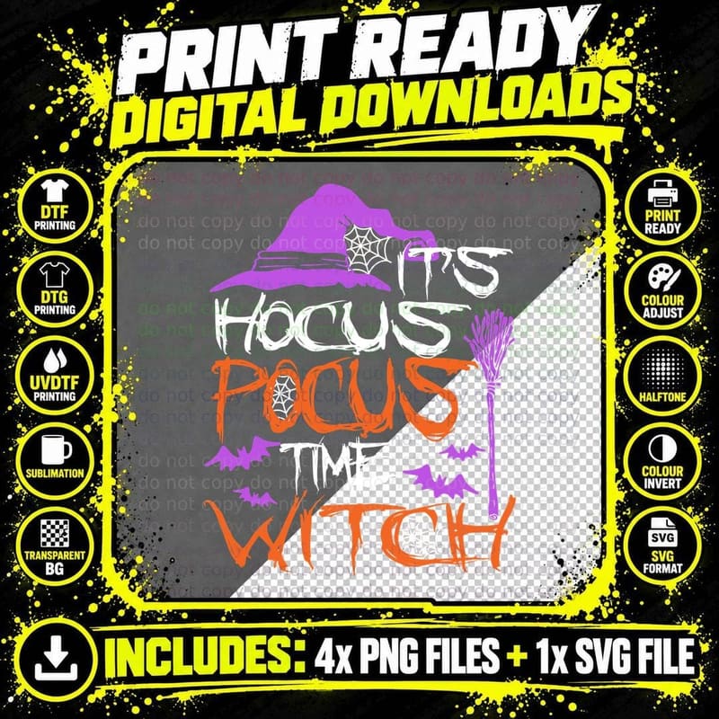 Hocus Pocus Witch T-Shirt, Halloween Witchy Style Png SVG Digital Bundle