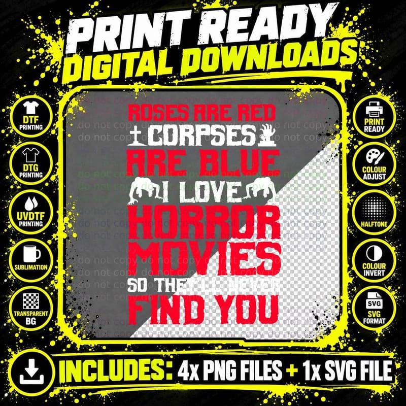 Horror Movies Thriller Halloween Fans Scary Film Lovers Png SVG Digital Bundle