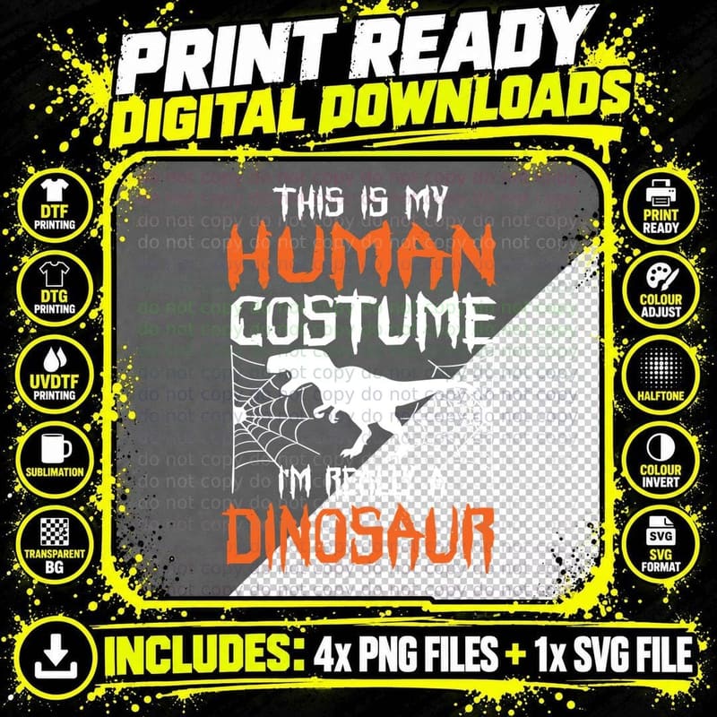 Human Costume Dinosaur T-Shirt, Halloween Costume Png SVG Digital Bundle