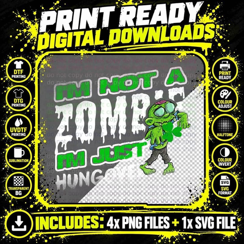 Hungover Zombie T-Shirt, Funny Sarcasm Png SVG Digital Bundle