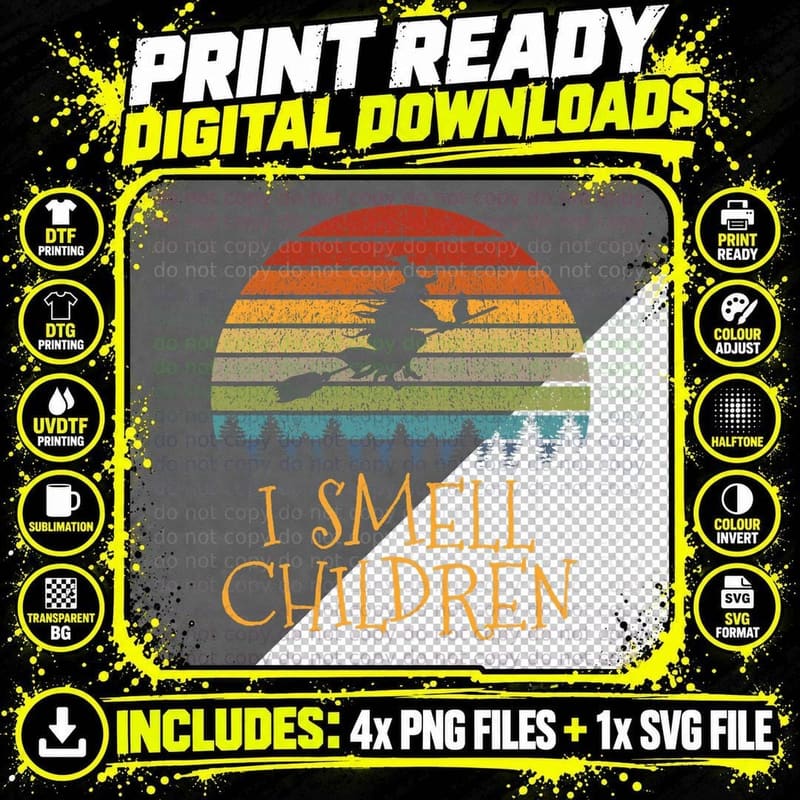 I Smell Children Funny Witch Halloween Vintage Costume Png SVG Digital Bundle