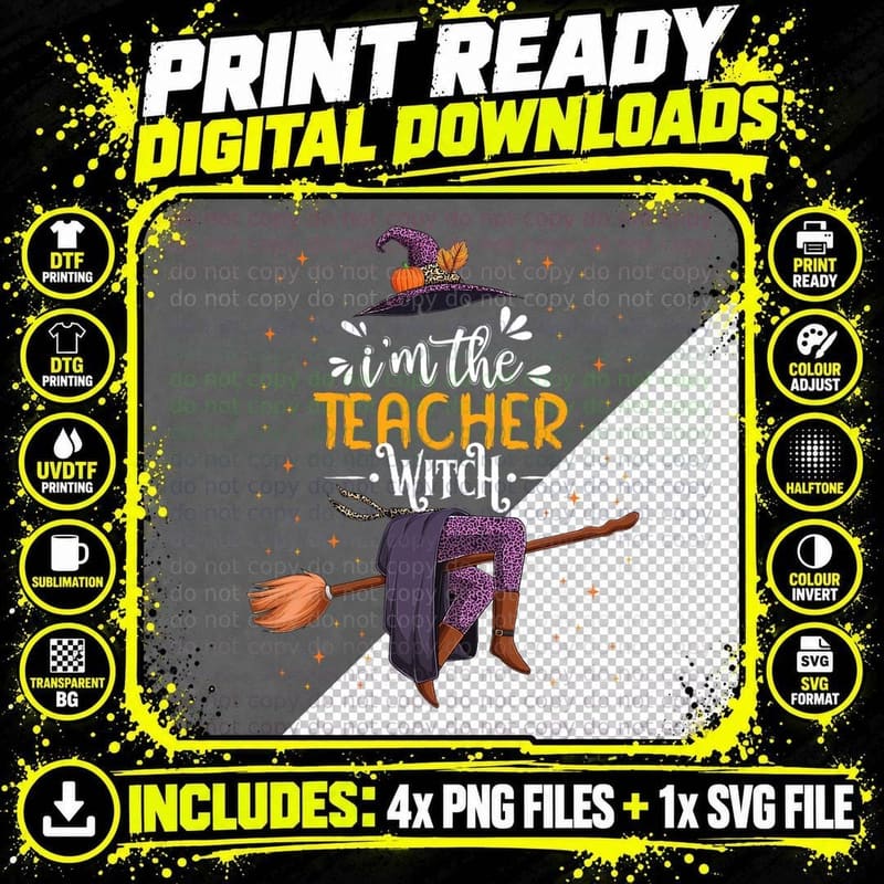 I'm the Teacher Witch Halloween Matching Group Costume Png SVG Digital Bundle