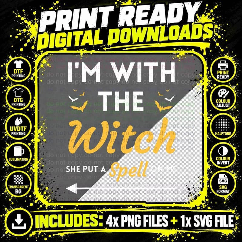 I'm with the Witch Matching Halloween Couple for Men Png SVG Digital Bundle