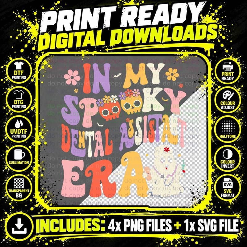 In My Spooky Dental Assistant Era Groovy Ghost Halloween Png SVG Digital Bundle