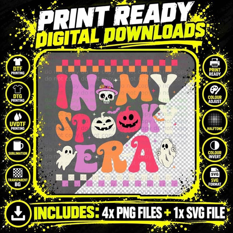 In My Spooky Era Halloween Ghost Groovy Hippie Halloween Png SVG Digital Bundle