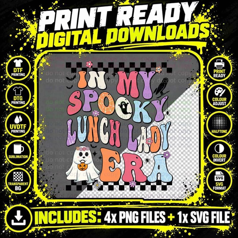 In My Spooky Lunch Lady Era Halloween Ghost Floral Png SVG Digital Bundle