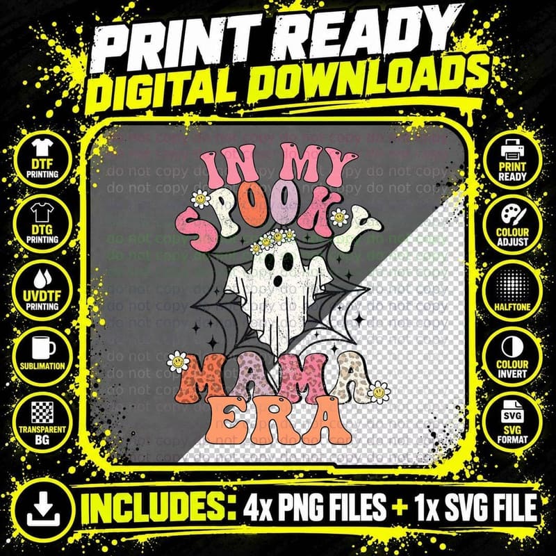 In My Spooky Mama Era Groovy Hippie Retro Ghost Png SVG Digital Bundle