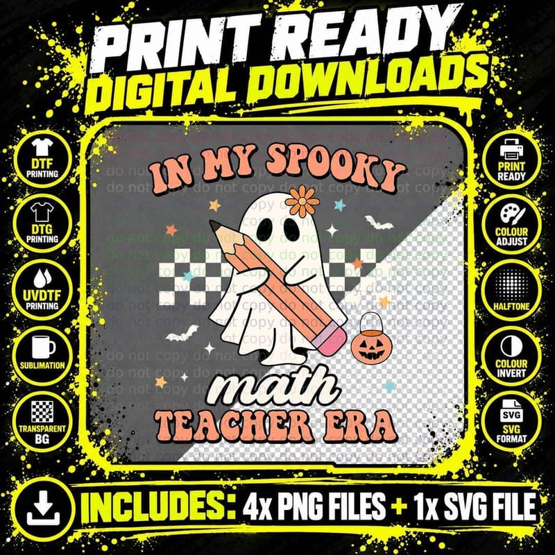 In My Spooky Math Teacher Era Groovy Retro Halloween Png SVG Digital Bundle