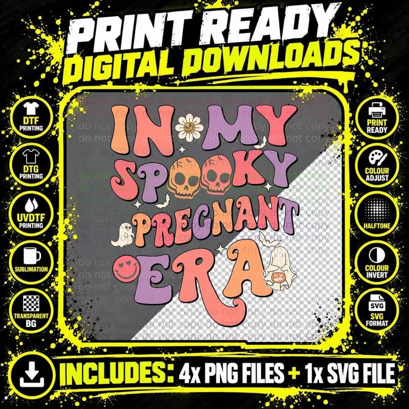 In My Spooky Pregnant Era Ghost Halloween Pregnant Mom Png SVG Digital Bundle