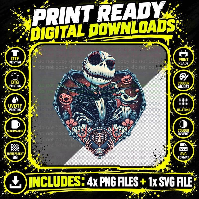 Jack Skellington T-Shirt, Halloween Horror Png SVG Digital Bundle