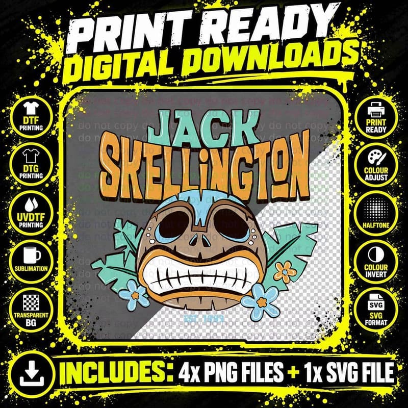 Jack Skellington Tiki Face T-Shirt, Halloween Horror Png SVG Digital Bundle