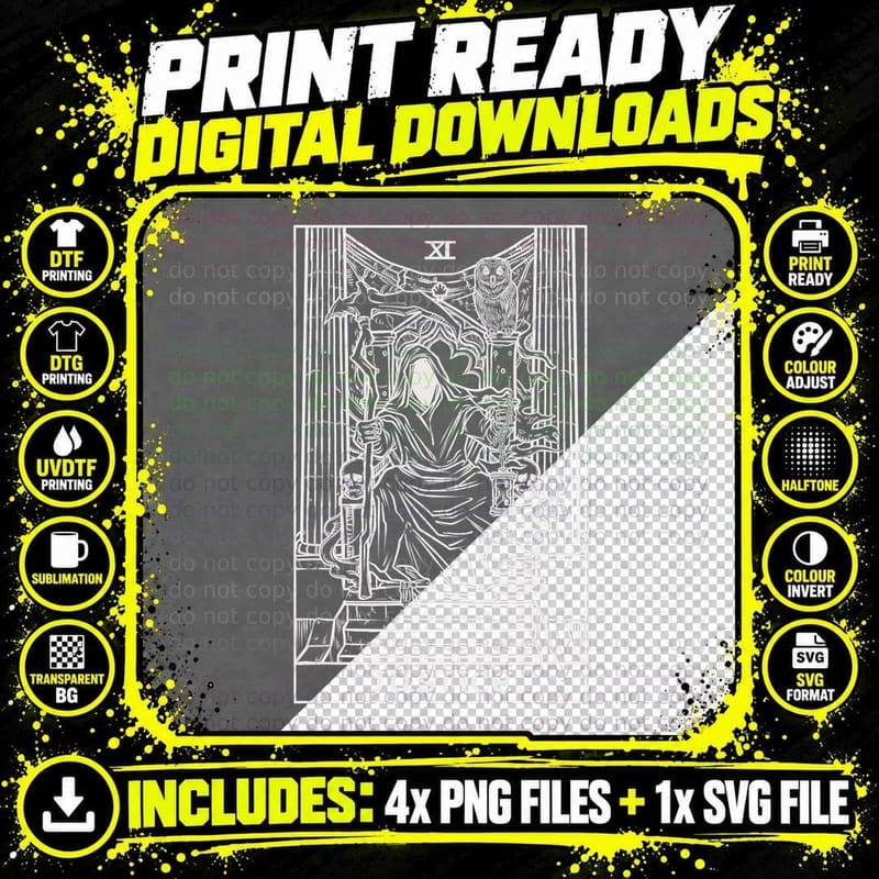 Justice Tarot Card Grim Reaper Halloween Goth Horror Png SVG Digital Bundle