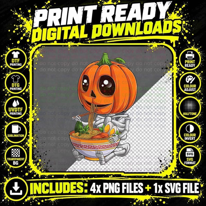 Kawaii Japanese Anime Pumpkin Halloween Ramen Food Png SVG Digital Bundle