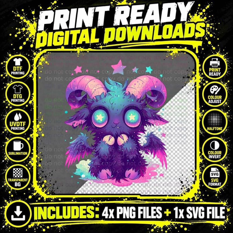 Kawaii Pastel Goth Creepy Cute Witchy Goat Baphomet Png SVG Digital Bundle