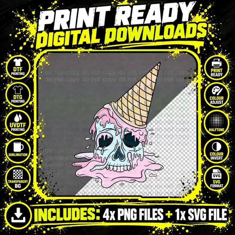 Kawaii Pastel Goth Cute Creepy Ice Cream Skull Anime Png SVG Digital Bundle