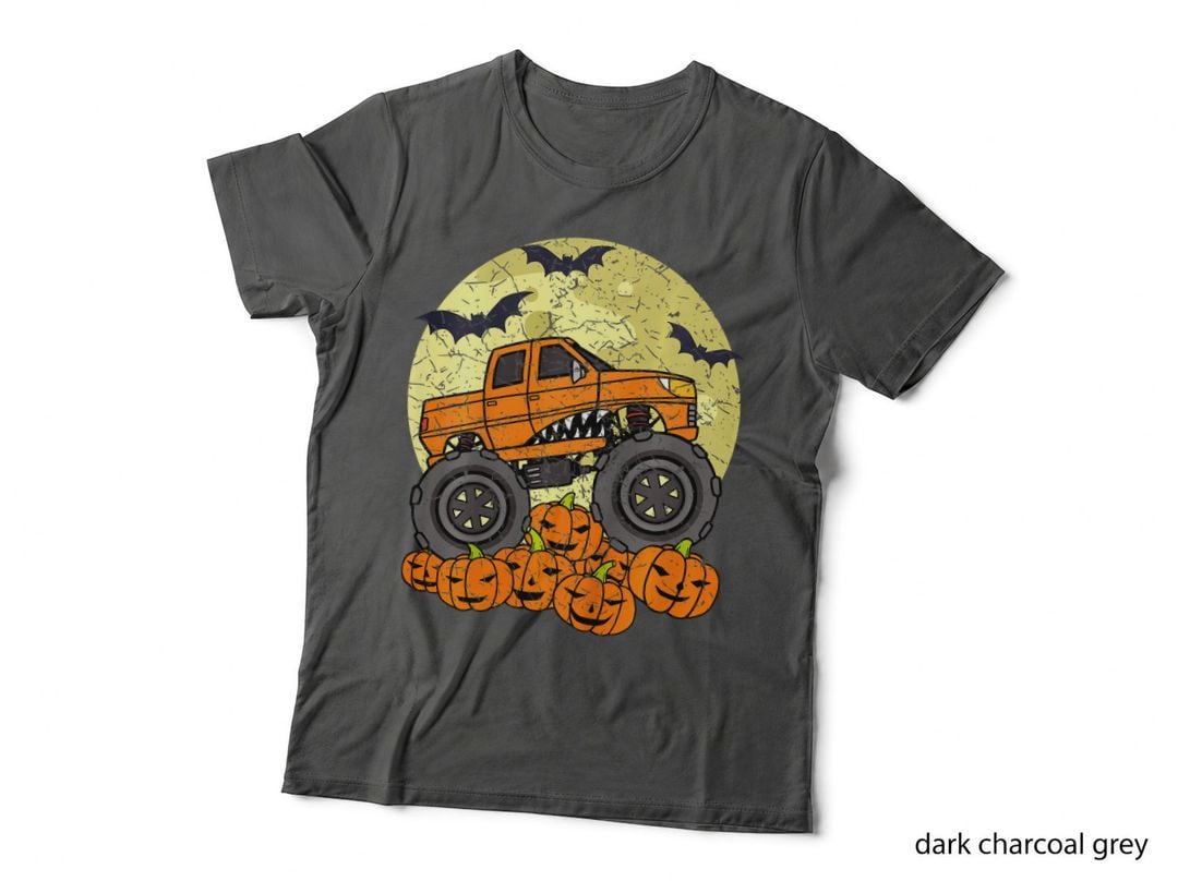 Kids Monster Truck Halloween Jack O Lantern Moon Pumpkin Toddler T-Shirt