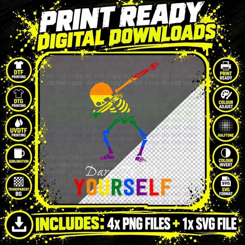 LGBT Pride Dabbing Skeleton T-Shirt, Rainbow Dab Png SVG Digital Bundle