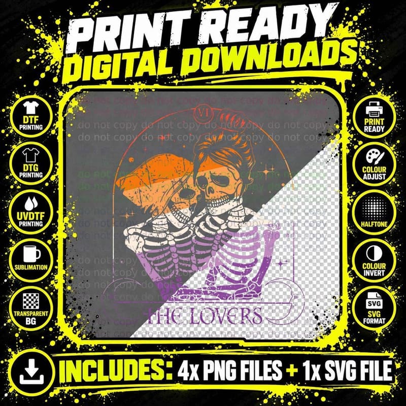 Lesbian Couple Lovers Tarot Card LGBTQ Skeleton Png SVG Digital Bundle