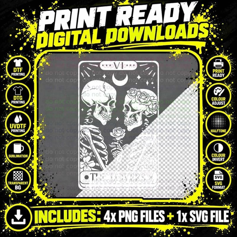 Lovers Tarot Card Spooky Season Halloween Trendy T-Shirt Png SVG Digital Bundle