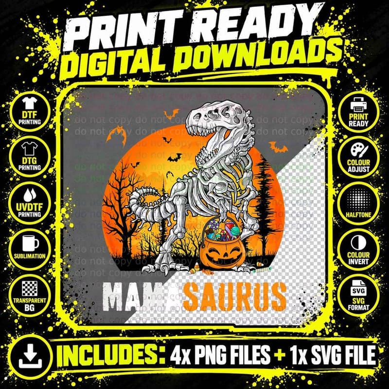 Mamasaurus Dinosaur Skeleton Halloween Mama Saurus Png SVG Digital Bundle