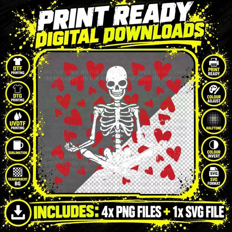 Meditating Skeleton Valentines Day Cool Yoga Zen Skull Png SVG Digital Bundle