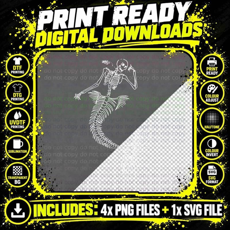 Mermaid Skeleton Lazy DIY Halloween Costume Creepy Png SVG Digital Bundle