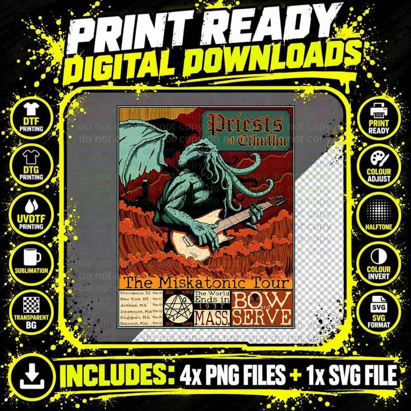 Miskatonic Cthulhu Great Rock Cosmic Horror Metal Png SVG Digital Bundle