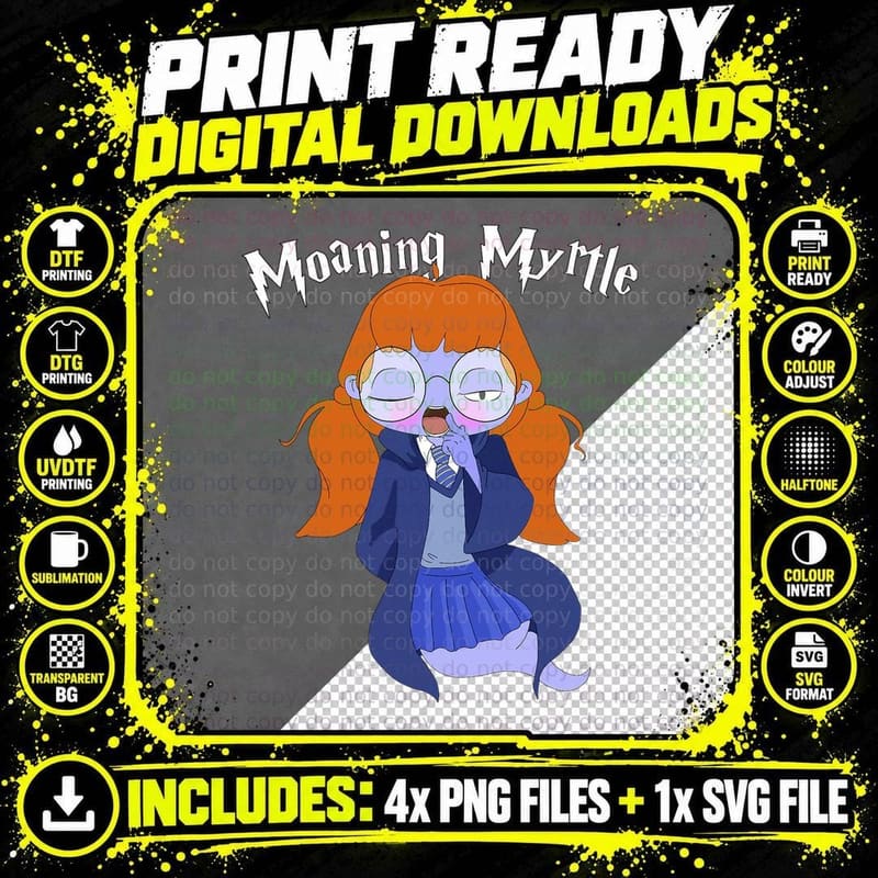 Moaning Myrtle Funny Cute Kawaii Magic Ghost Witch Gift Png SVG Digital Bundle
