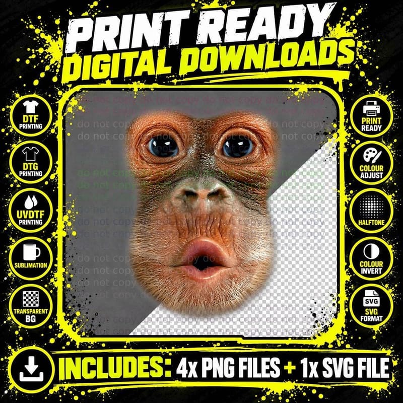 Monkey Face Breath Funny Men Halloween Costume T-Shirt Png SVG Digital Bundle