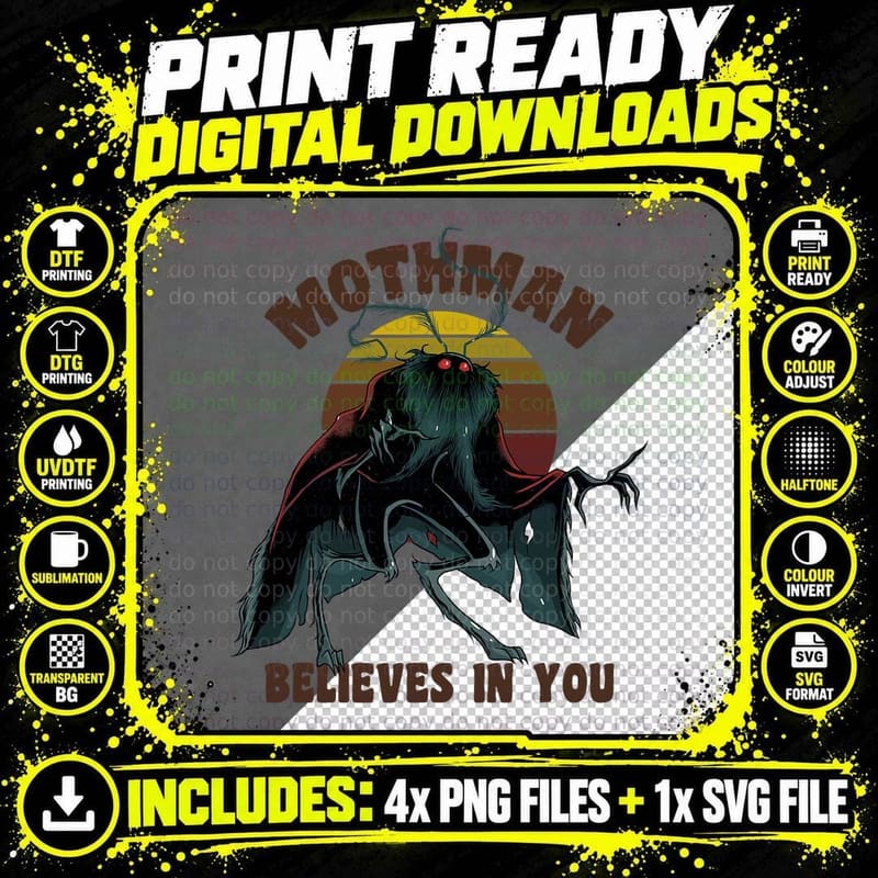 Mothman Cryptid Folklore T-Shirt, Gothic Horror Png SVG Digital Bundle
