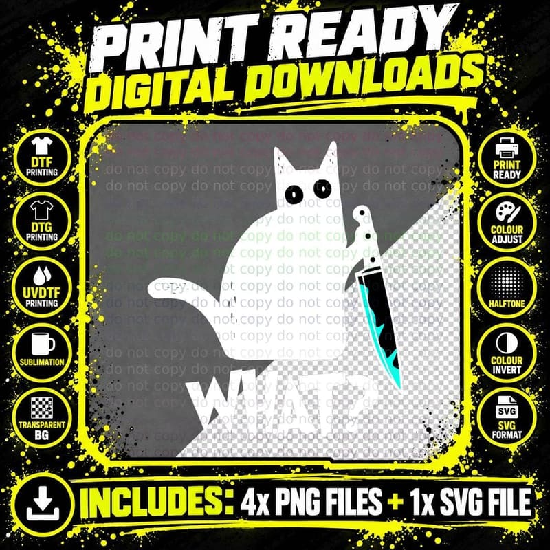 Murderous Cat with Knife T-Shirt, Funny Black Cat Png SVG Digital Bundle