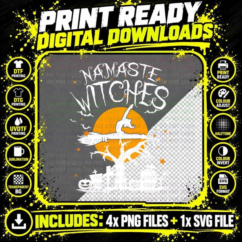Namaste Witches T-Shirt, Halloween Witch Print Png SVG Digital Bundle