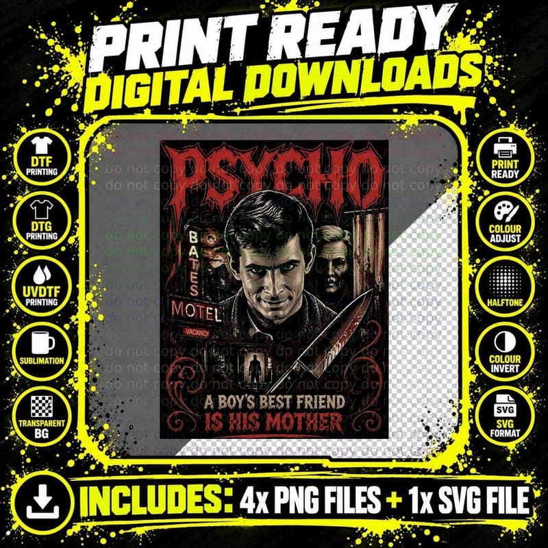 Norman Bates T-Shirt, Psycho Vintage 60s Horror Thriller Png SVG Digital Bundle