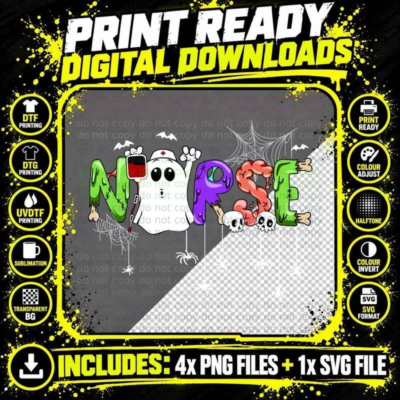 Nurse Boo T-Shirt, Halloween Costume, Spooky Nurse Print Png SVG Digital Bundle