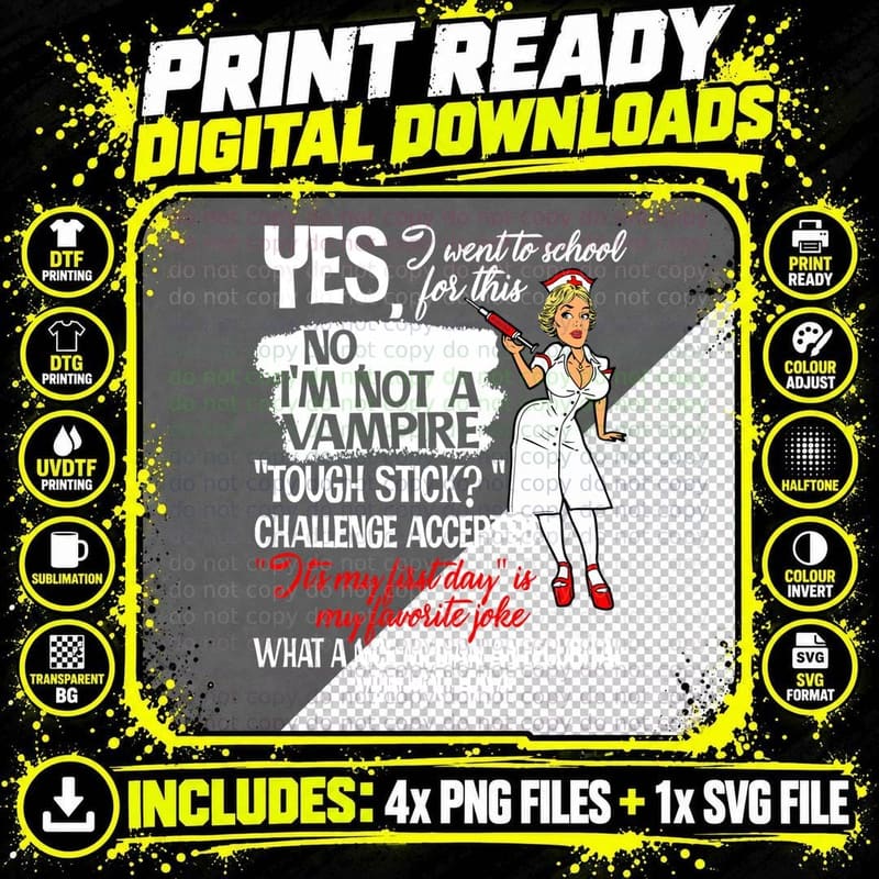 Nurse Not Vampire T-Shirt, Vintage Retro Style Png SVG Digital Bundle