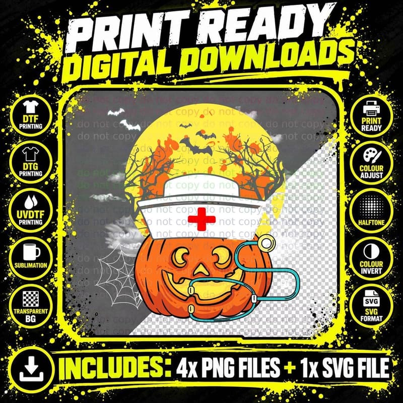 Nurse Pumpkin T-Shirt, Halloween Costume Png SVG Digital Bundle