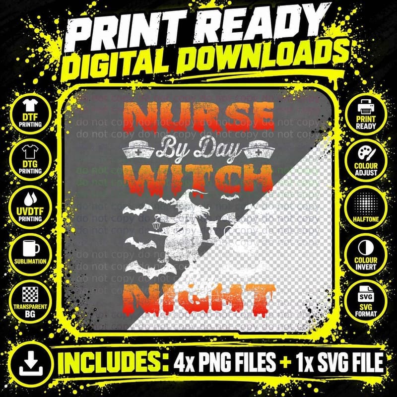 Nurse Witch T-Shirt, Halloween Costume, Halloween Apparel Png SVG Digital Bundle