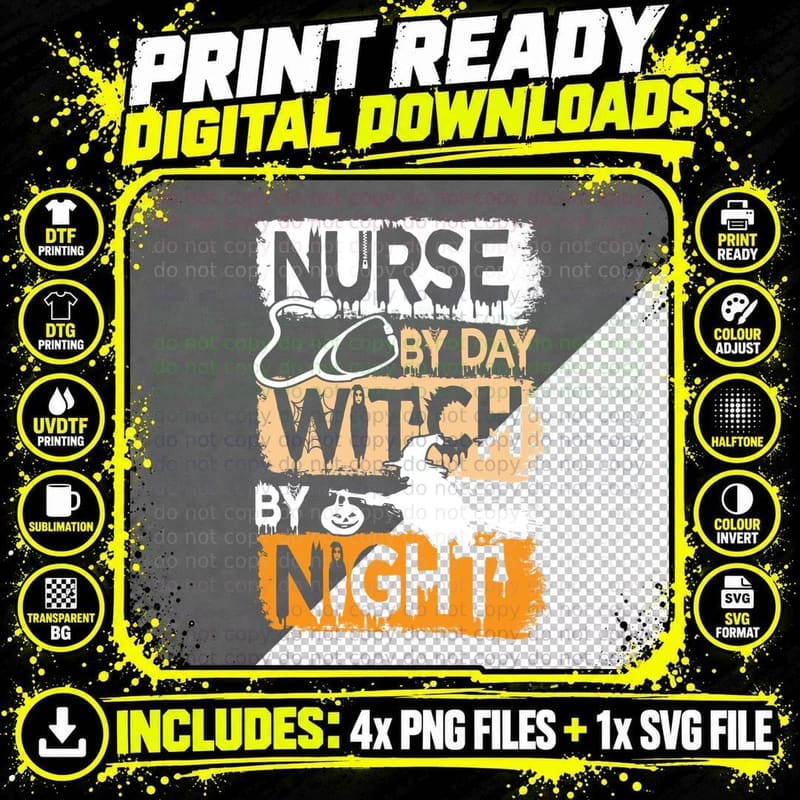 Nurse by Day Witch by Night T-Shirt, Halloween Costume Png SVG Digital Bundle