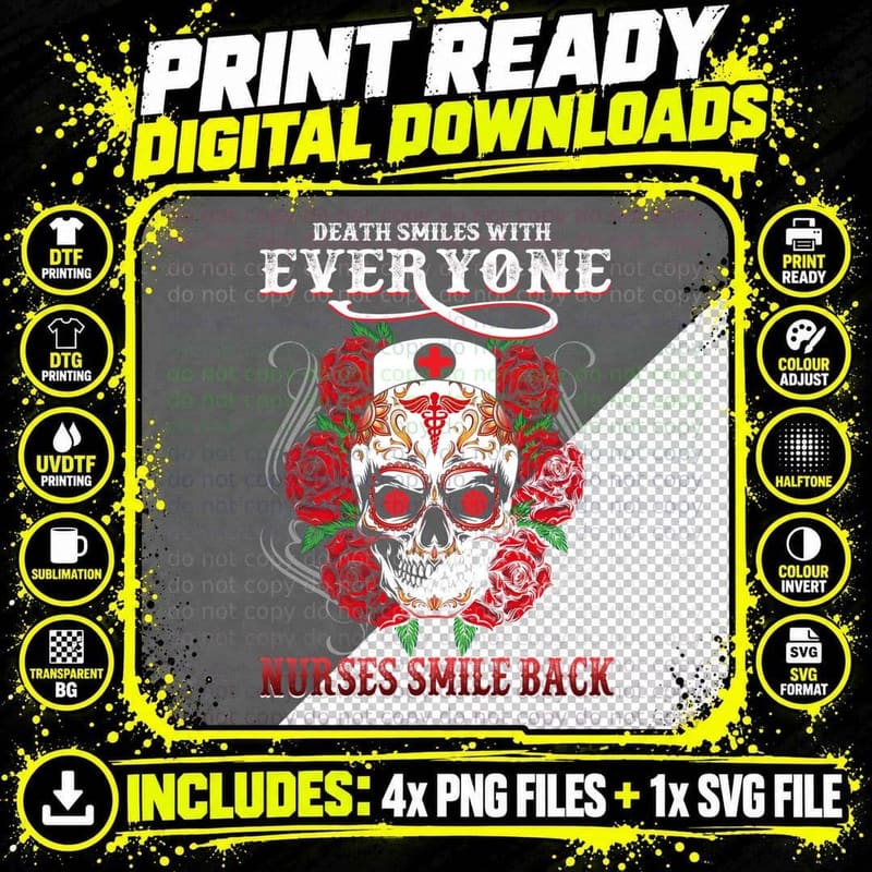Nurses Smile Back Sugar Skull T-Shirt Png SVG Digital Bundle