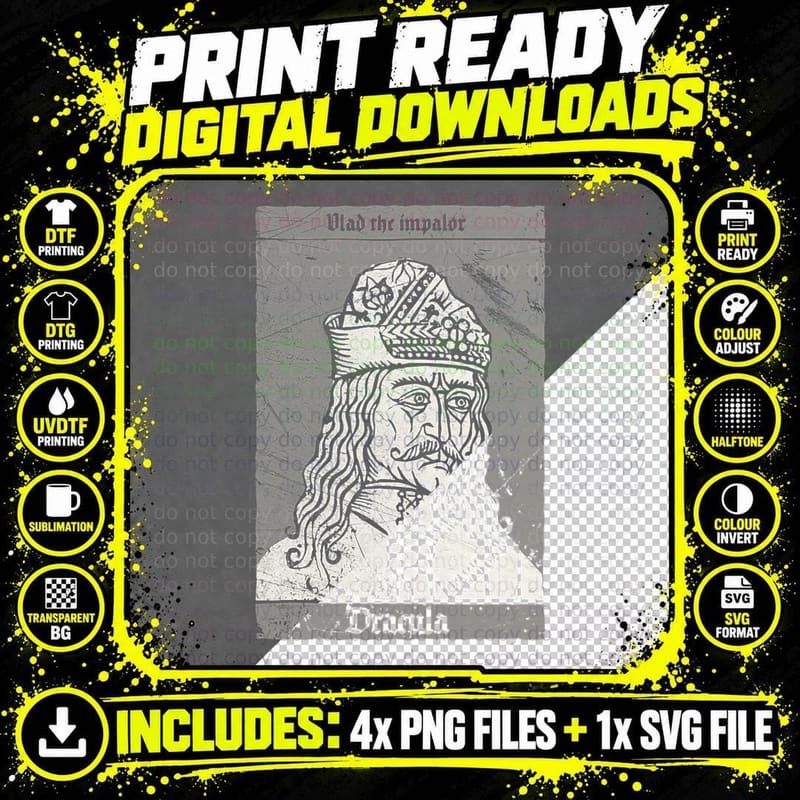 Occult Dracula - Vlad the Impaler Horror Vampire T-Shirt Png SVG Digital Bundle