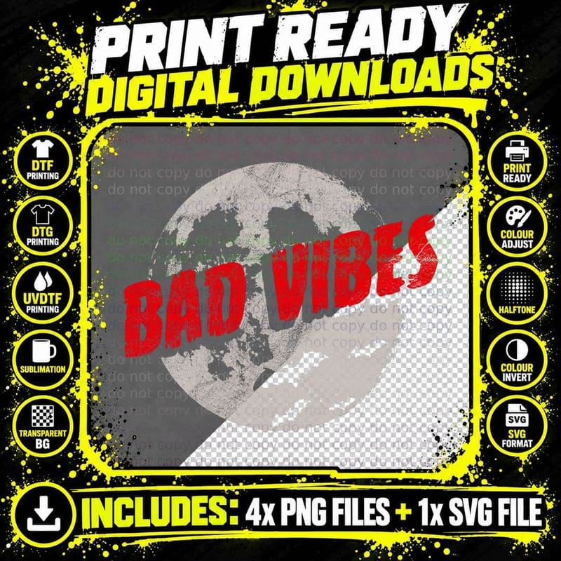 Occult Gothic Bad Vibes Grunge Satan Devil Black Witch Png SVG Digital Bundle