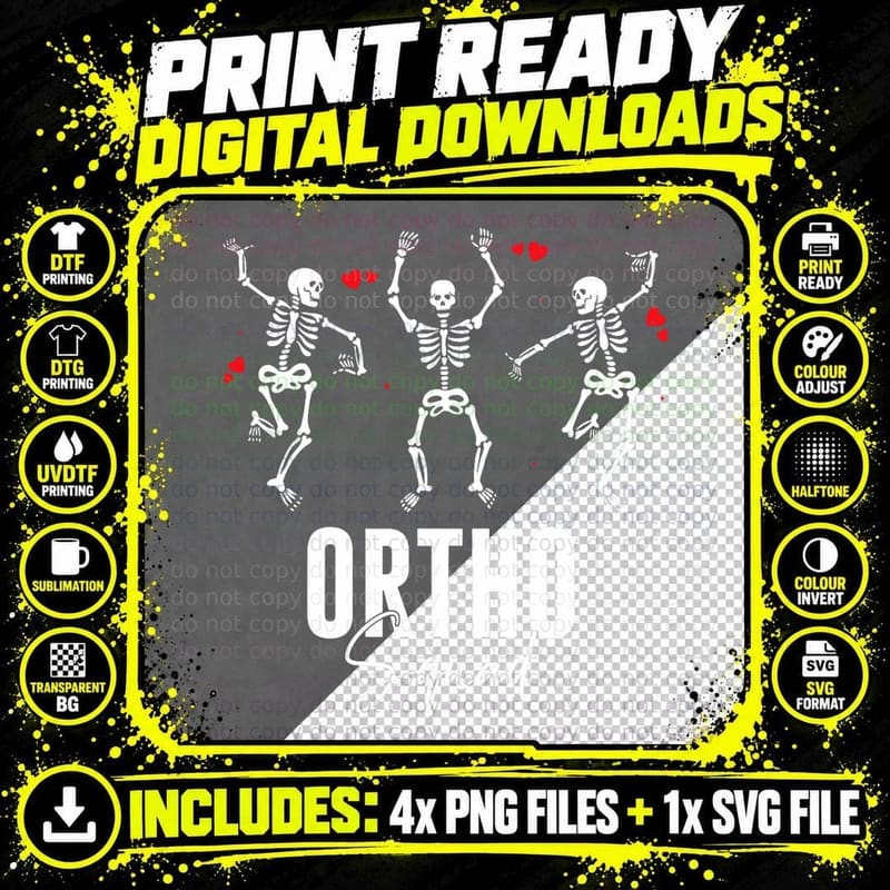 Ortho Squad Dancing Skeleton Orthopedic Valentine's Day Png SVG Digital Bundle