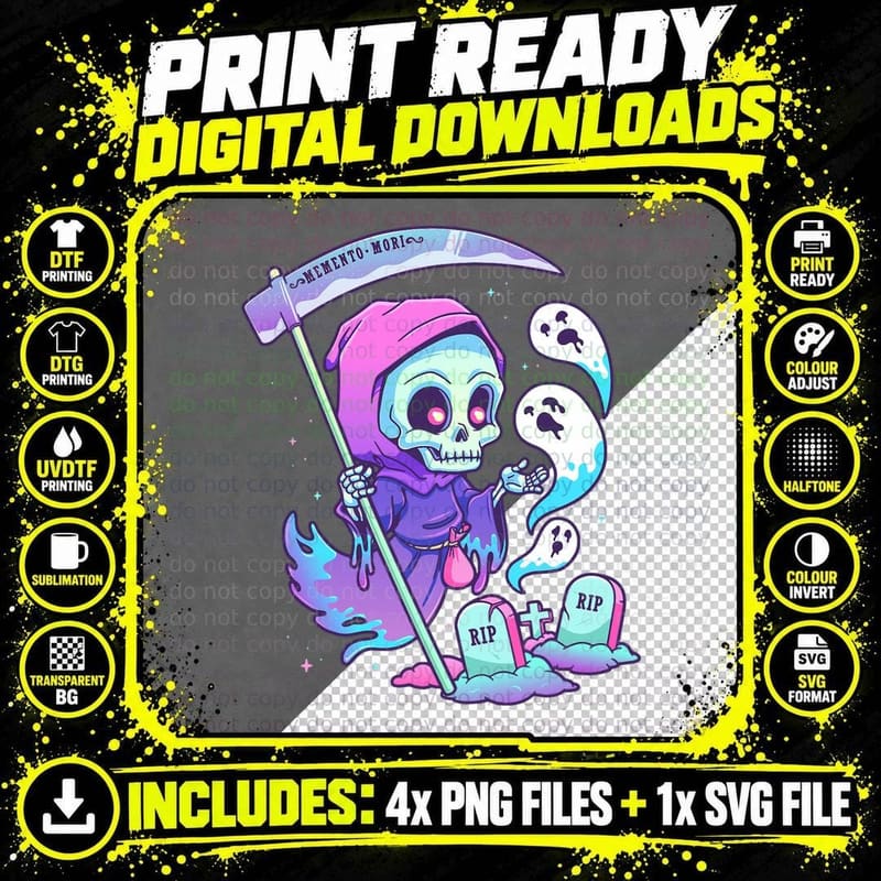 Pastel Goth Creepy Death Grim Reaper Kawaii Occult Png SVG Digital Bundle
