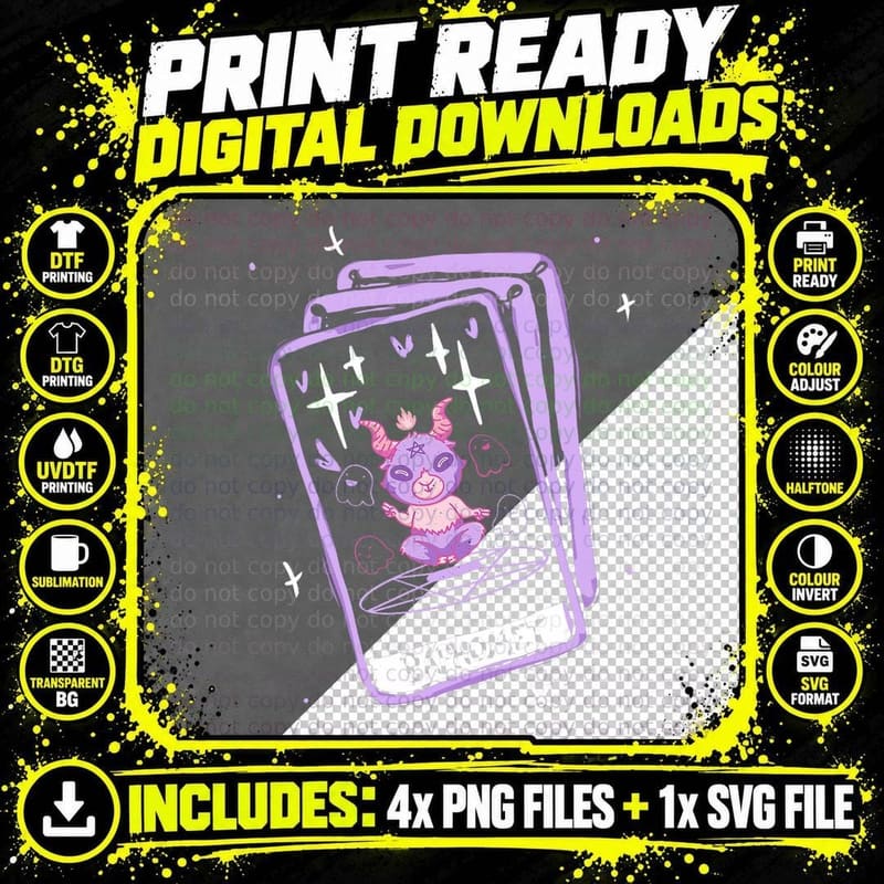 Pastel Goth Creepy Kawaii Cute Creepy Tarot Card Png SVG Digital Bundle