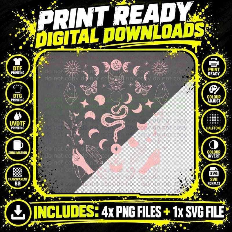 Pastel Goth Dark Academia Witch Aesthetic Png SVG Digital Bundle