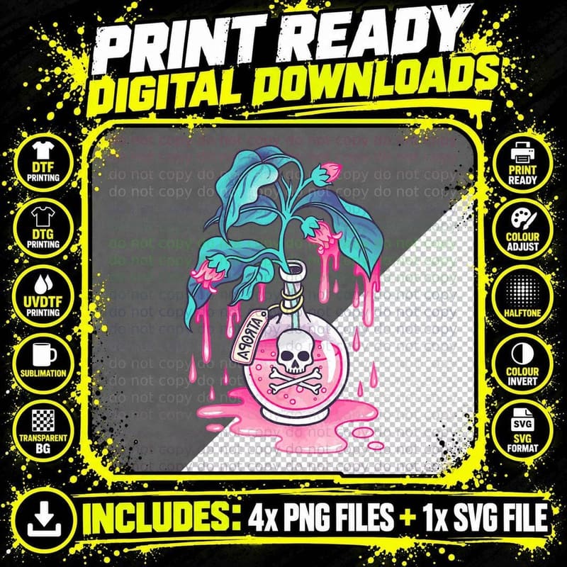 Pastel Goth Kawaii Bottle with Poison Skeleton Alt Art Png SVG Digital Bundle