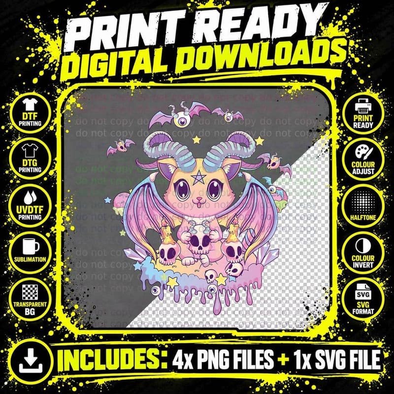 Pastel Goth Krampus Cat T-Shirt, Halloween Creepy Devil Png SVG Digital Bundle